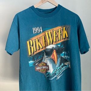 Vintage Harley Davidson Tee - 1994 Daytona Bike Week - Dick Farmers - Blue Large
